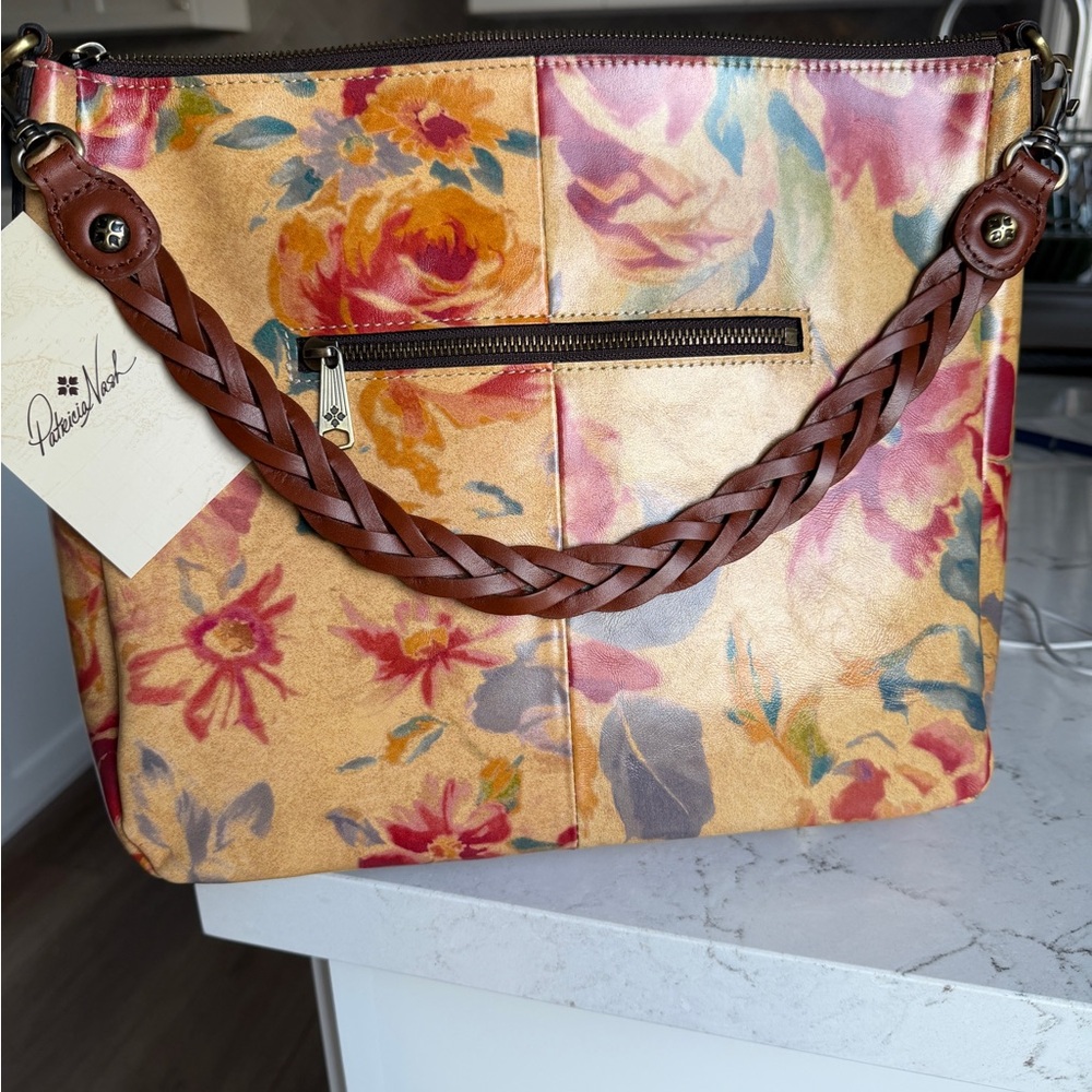 Patricia Nash Floral Metallic Gold Multicolor Braided-Handle Crossbody Bag